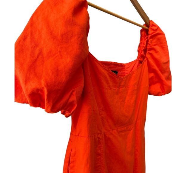 Banana Republic Plus‎ Linen-Blend Midi Dress in Orange Pockets Size 14 - Picture 6 of 13